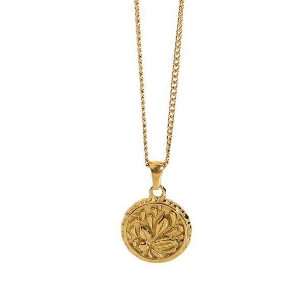 18K Gold Plated 316L Stainless Steel Flower Coin Pendant Necklace Necklaces 5