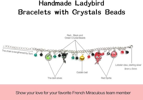 Ladybug Superhero And Cat Bracelet Charm With Crystal Bead Bangle For Kids Cosplay Adjustable Jewelry Bracelets 6