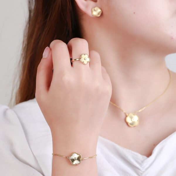 Gold Flower Bracelet Ring Earrings Bracelet Women’s Jewelry Set Earrings 10