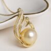 11-12mm 925 Silver Saltwater Gold Pearl Pendant Necklaces 8