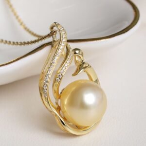 11-12mm 925 Silver Saltwater Gold Pearl Pendant Necklaces 3