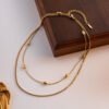 Gold Double Layer Oval Bead Necklace Fashion For Women Necklaces 21