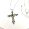 Cross Necklace Clavicle Chain Micro Inlaid Colored Diamonds White K Pendant Necklaces 7