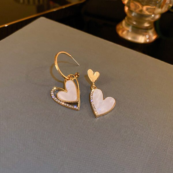 925 Silver Needle Diamond Asymmetric Love Earrings Earrings 4