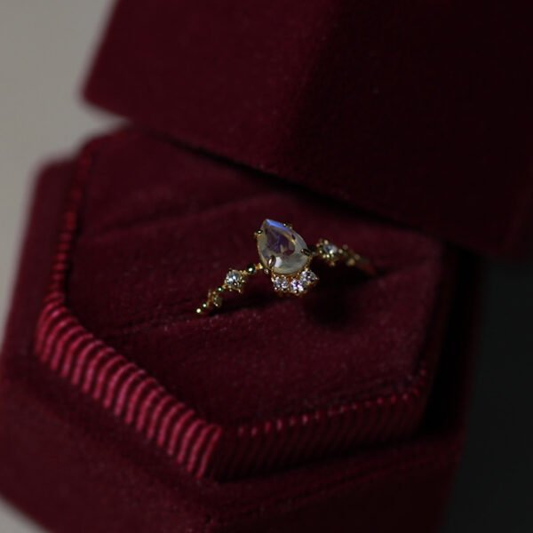Silver Gold Plated Natural Blue Moonstone Ring Rings 7