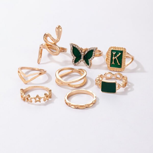 Ring Gold Green K Letter Snake Butterfly Rings 4