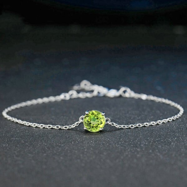 925 Sterling Silver Color Jewelry Natural Peridot White Gold Bracelet Bracelets 8