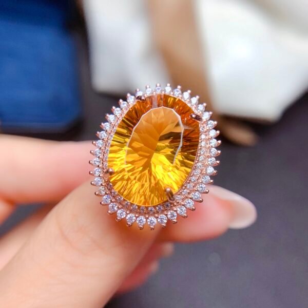 Large Grain Citrine Ring S925 Sterling Silver With Gold-plated Inlay Rings 6