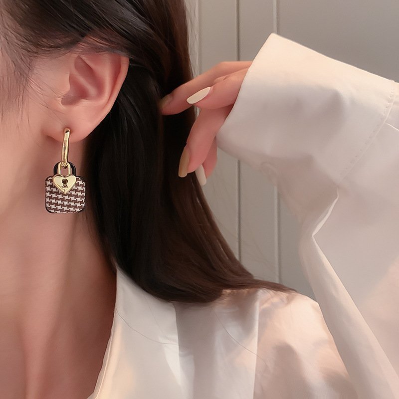 Small Lock Earrings Vintage Checkerboard Earrings Earrings 4 Small Lock Earrings Vintage Checkerboard Earrings Earrings 4