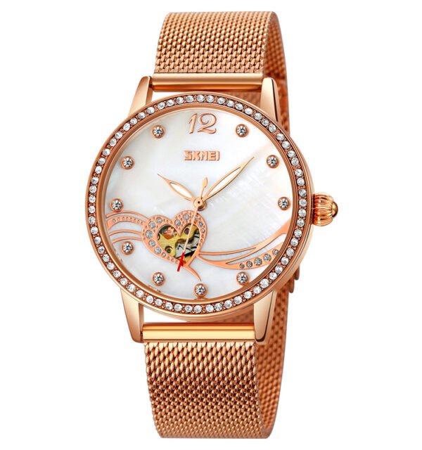 Rose Gold Luminous Watch With Mother-of-pearl Face And Diamonds watches 7
