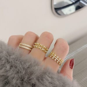 Double Layer Temperament 14k Gold Plated Ring Chain Ring Rings