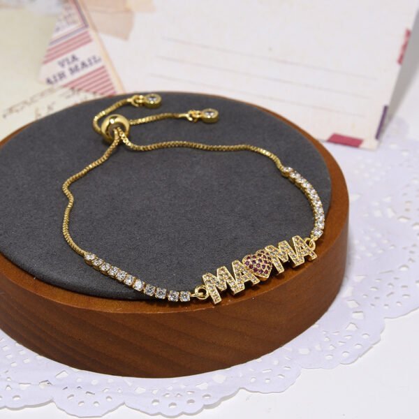 Women’s Gold Mother’s Day Color Zirconium Heart Push-pull Bracelet Bracelets 3
