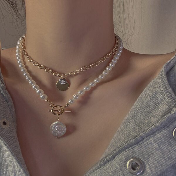 Pearl Double Layered Necklace Female Niche Design Sense Net Red Necklace Retro Exaggerated Clavicle Chain Necklaces 4