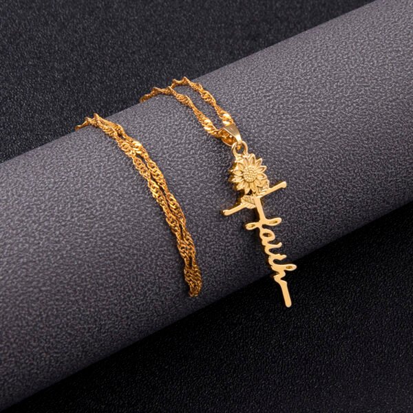 Gold Sunflower Faith Letter Cross Necklace Jewelry Necklaces 6