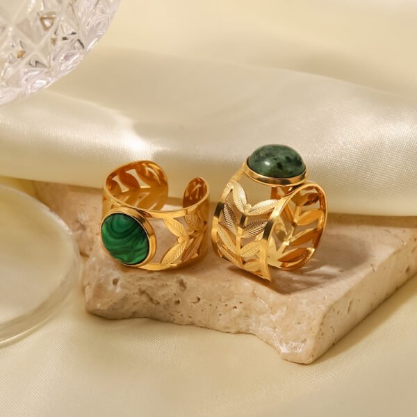 Ring Stainless Steel 18K Gold Hollow Leaves Rings 7