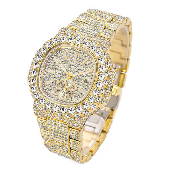 Full Diamond Hip Hop Calendar Luminous Quartz Waterproof Business Men’s Gold Watch watches 4