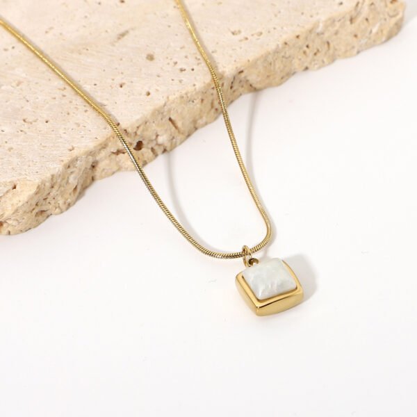 14K Gold Plated Stainless Steel Necklace Square White Jade Pendant Women’s Jewelry Necklaces 11