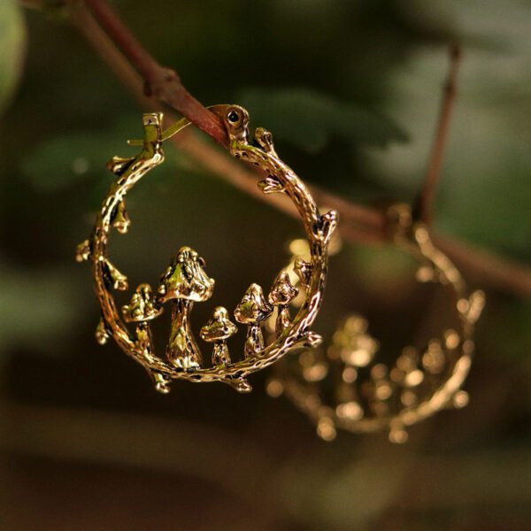 Boho Hoops Trendy Vintage Gold Mushroom Look Earrings 5