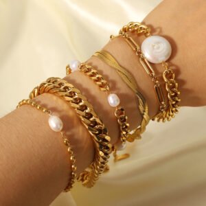 Beach Style Gold Plated Shell OT Buckle Cross Bracelet Cuban Chain Bracelets