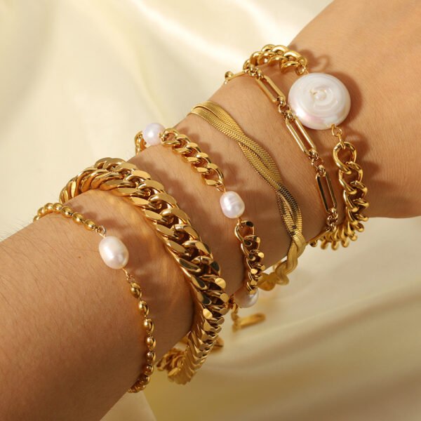 Beach Style Gold Plated Shell OT Buckle Cross Bracelet Cuban Chain Bracelets 3