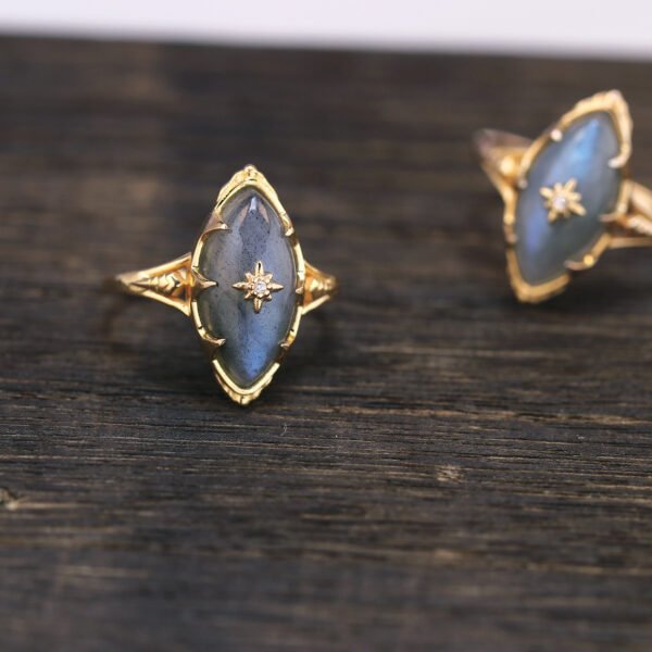 925 Sterling Silver Plated 14K Gold Natural Labradorite Ring For Women Promos25 7