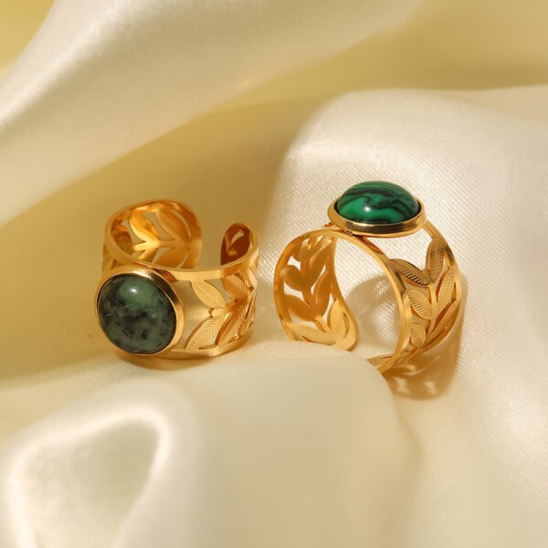 Ring Stainless Steel 18K Gold Hollow Leaves Rings 5