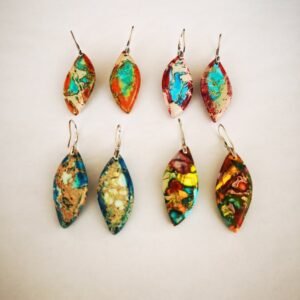 Colorful Emperor Stone Leaf Multicolor Irregular  Earrings Earrings