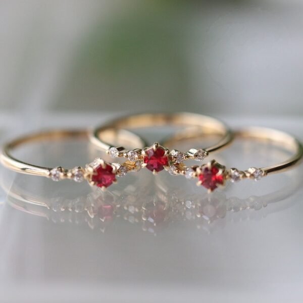 Fashionable Ruby with Diamonds Women’s 16k Gold Engagement Wedding Ring Rings 3