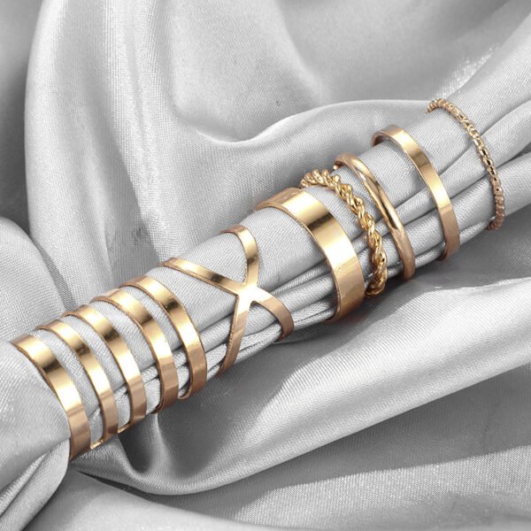 8-Piece Retro Metal Smooth Twist Cross Ring Set Rings 5