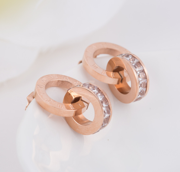 New Earrings Rose Gold Titanium Steel Earrings Women Double Ring Popular Earrings Earrings 5