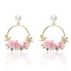 Trendy Cute Pink Flower Earrings For Women Girls Jewelry Female Rhinestone Gold Metal Round Circle Earrings Gift Earrings 15 Trendy Cute Pink Flower Earrings For Women Girls Jewelry Female Rhinestone Gold Metal Round Circle Earrings Gift Earrings 15