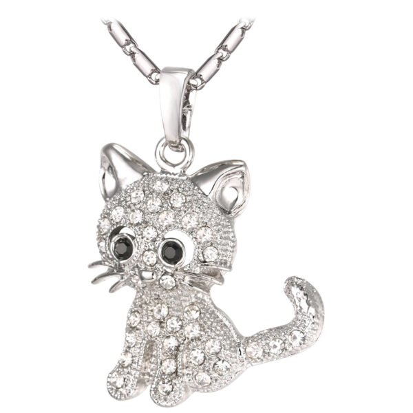 Rhinestone Cute Cat Necklace Trendy Gold Color Link Chain For Women Collares Lucky Pet Pendant Bijoux Wholesale P2453 Necklaces 9