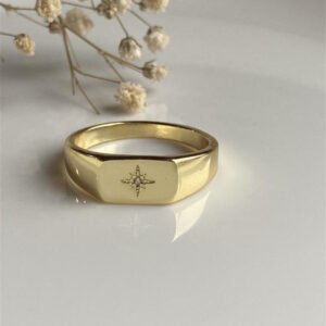 French Six-pointed Star Seal Ring With 18k Gold Inlay Rings French Six-pointed Star Seal Ring With 18k Gold Inlay Rings