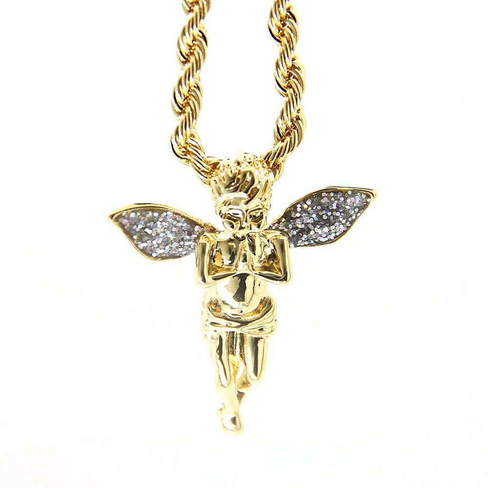Angel gold powder wings necklace tide brand hip hop jewelry Necklaces 2