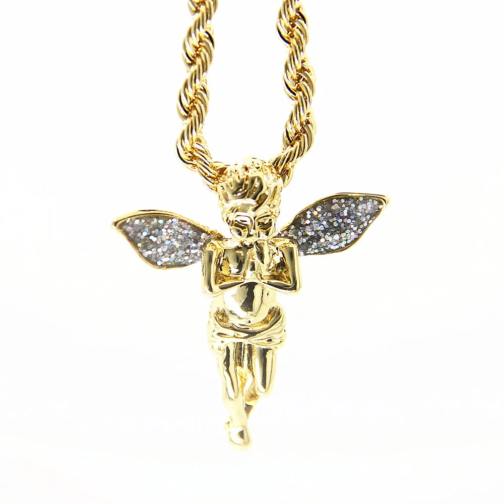 Angel gold powder wings necklace tide brand hip hop jewelry Necklaces 2