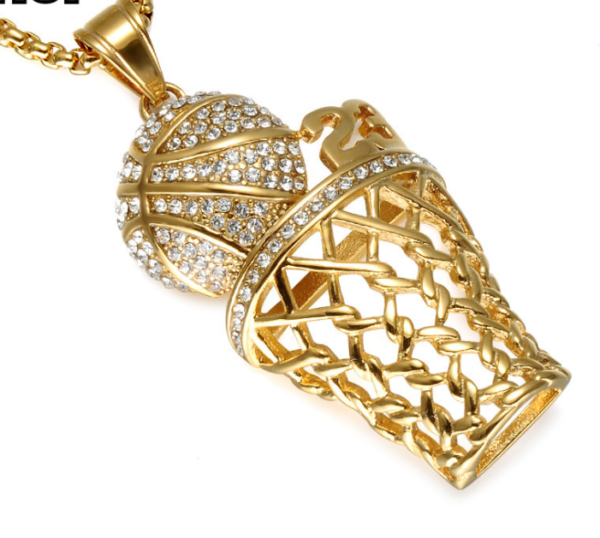 HIP Hop Bling Iced Out Gold Full Rhinestone Basketball Pendants Necklaces 316L Stainless Steel Sports Necklace for Men Jewelry Necklaces 7