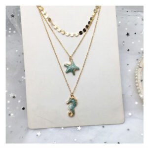 Vintage Necklace National Style Environmentally Friendly Alloy Shell Hippocampus Europe and America Multilayer Long Sweater Chain Female Necklaces