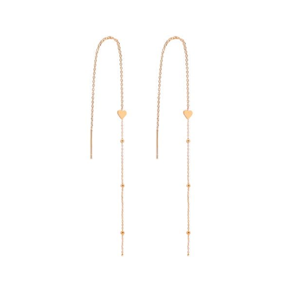 Gold Bronze Heart Long Tassel Drop Earrings Earrings 4