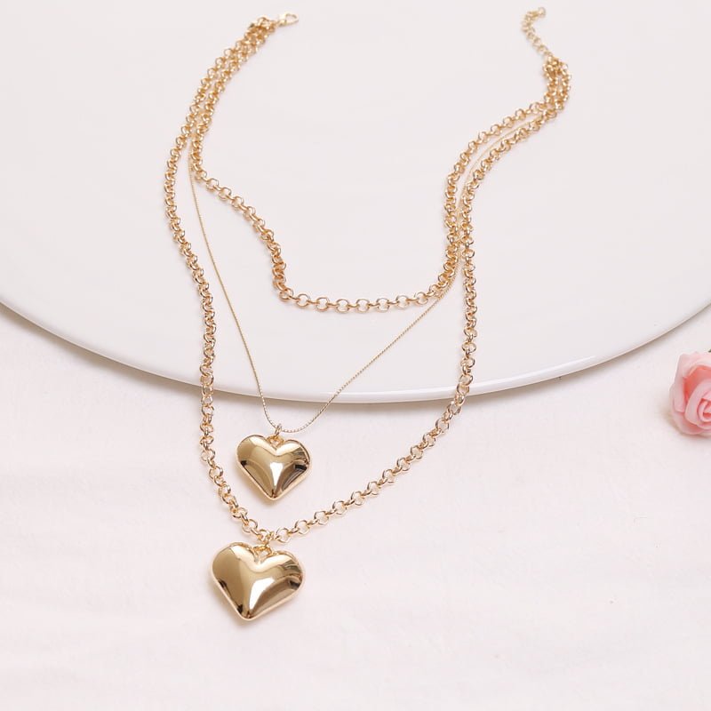 Vintage MultiLayer Heart Pendants Necklaces For Women Gold Geometric Punk Necklace New Design Wedding Jewelry Girlfriend Gifts Necklaces 2