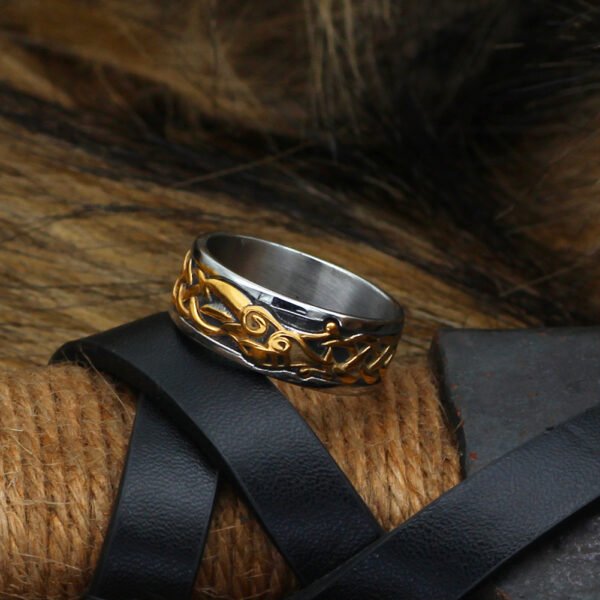 New Viking Style Stainless Steel Gold Dragon-shape Crow Ring Ring Rings 7