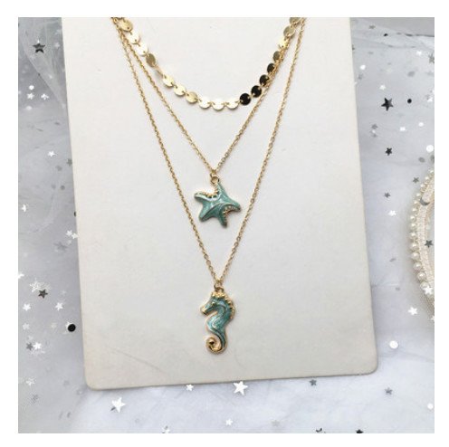 Vintage Necklace National Style Environmentally Friendly Alloy Shell Hippocampus Europe and America Multilayer Long Sweater Chain Female Necklaces 2