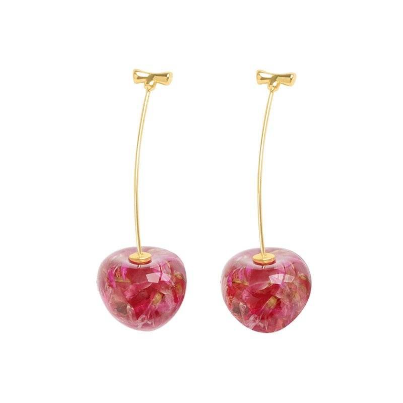 New Net Red Temperament French Dried Cherry Long Sweet And Fashionable Cherry Earrings Earrings 2