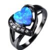 Female white Fire Opal Heart with zircon ring black gold ring promise engagement ring Rings 5