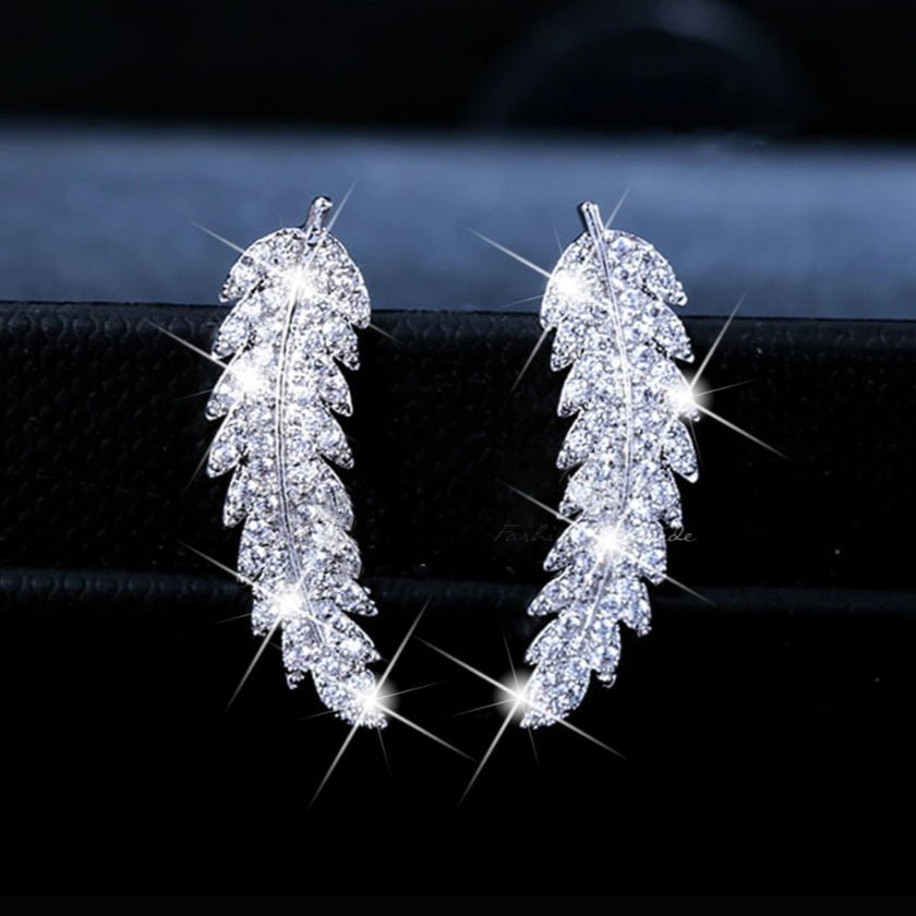 Zircon gold and silver leaf earrings Korean fashion ladies Earrings 2