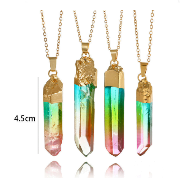 Original stone cylindrical mixed color crystal gold rim single ring pendant necklace Necklaces 8