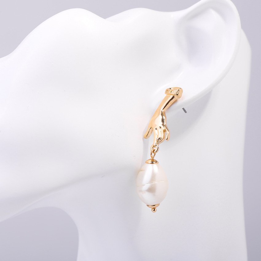 Abstract Cutout Hand Palm Pearl Dangle Earrings Gold Filled Earrings 2