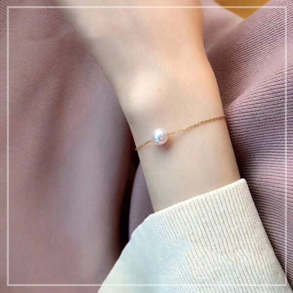 Single 18K Gold Japanese Akoya sea pearl bracelet adjusts natural rose white color gold flawless bulb Bracelets 3