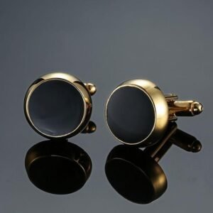 Simple style Gold Round Black Enamel Cufflinks Accessories