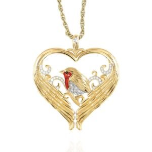 Charm We’re Never Far Apart Heart Wings Pendant Gold Color Plated Red Enamel Birds Sparrow Pendant Necklace Women Jewelry Kolye Necklaces