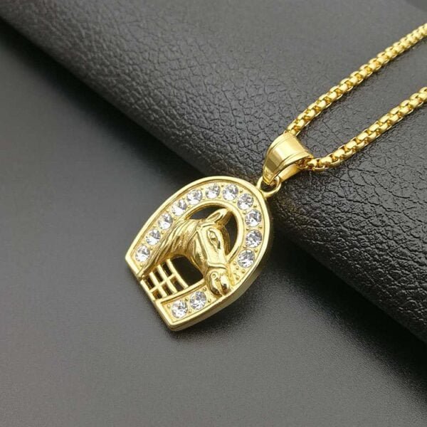 Titanium steel gold-plated diamond gold horse head pendant Accessories 5